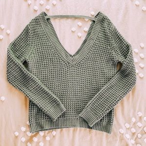 Forest Green Deep Back-V Sweater
